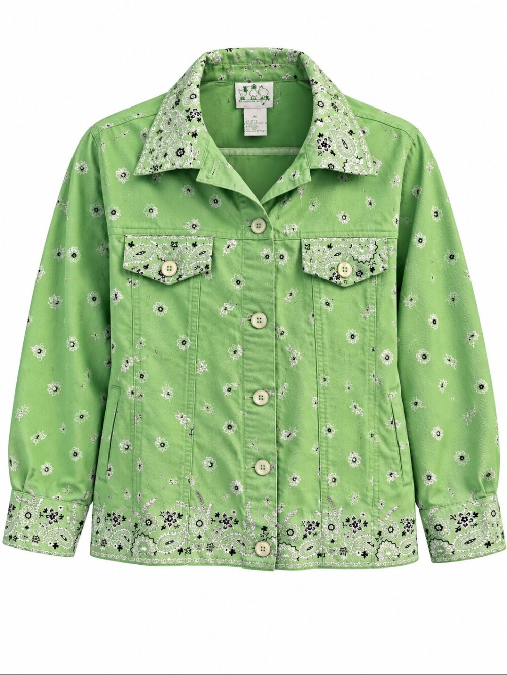 Vintage Quacker Factory Green Printed Jacket Shacket Sz XL